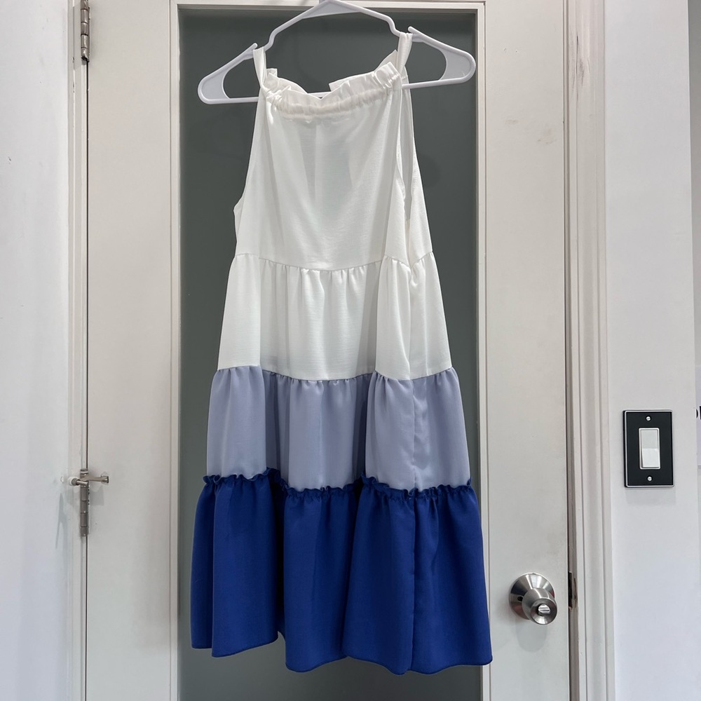 Blue and white Forever 21 dress sz S halter and tie neck